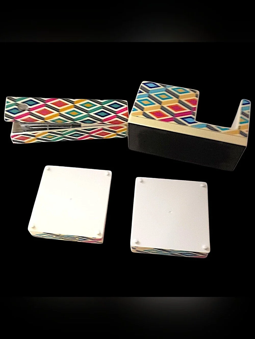 Vintage Jonathan Adler Desk Set Organizer Tape Dispenser Stapler Memo Tray 4‎ Pc